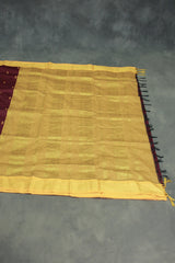 Maroon Kalyani Cotton Saree with Puttah Design and Zari Border, Includes Blouse