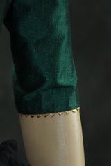 Readymade Designer Green Raw Silk Padded Blouse, Elbow Sleeves, Back Knot, Fully Stitched Blouse JCS Fashions