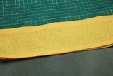 Green Kalyani Cotton Saree with Zari Checked & Peacock Border, Comes with Blouse
