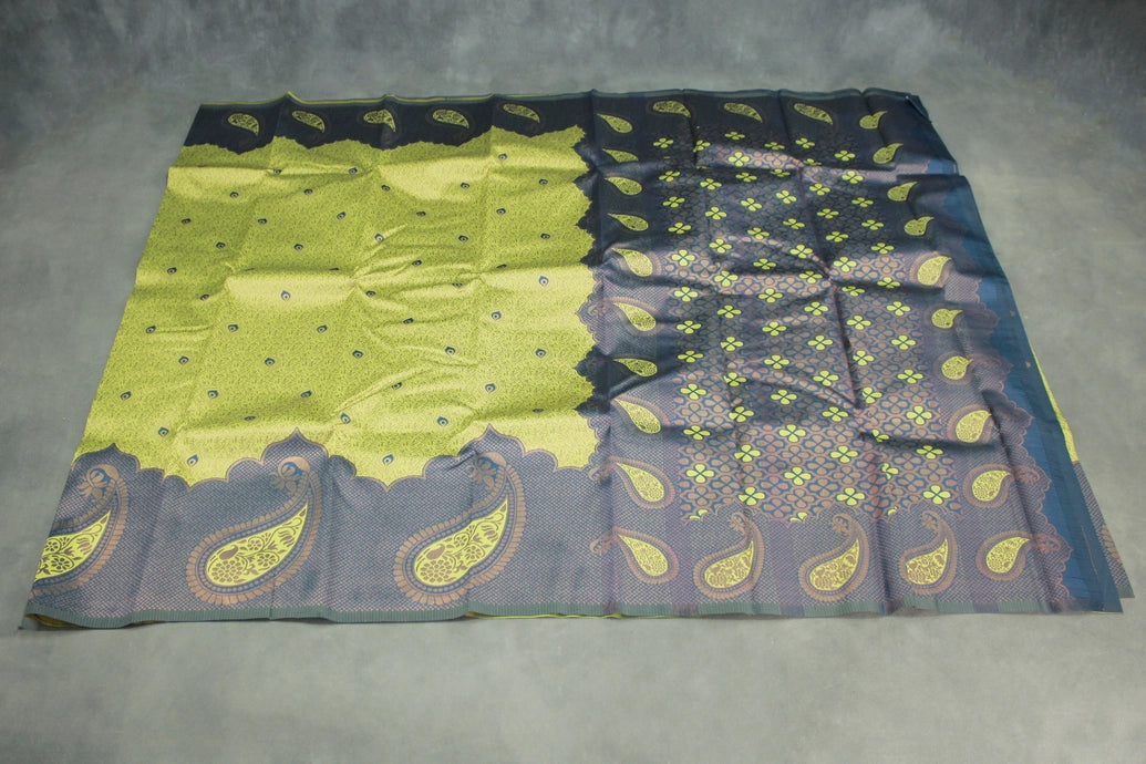 Green Kubera Pattu Saree with Mango Design Border and Matching Blouse