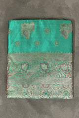 Jungle Green Marathi Tadka Soft Silk Saree with Zari Pallu and Floral Weaving for Women