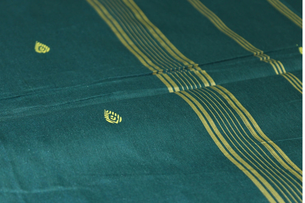 Dark Green Poly Cotton Butta Saree with Maroon Zari Border Saree JCS Fashions