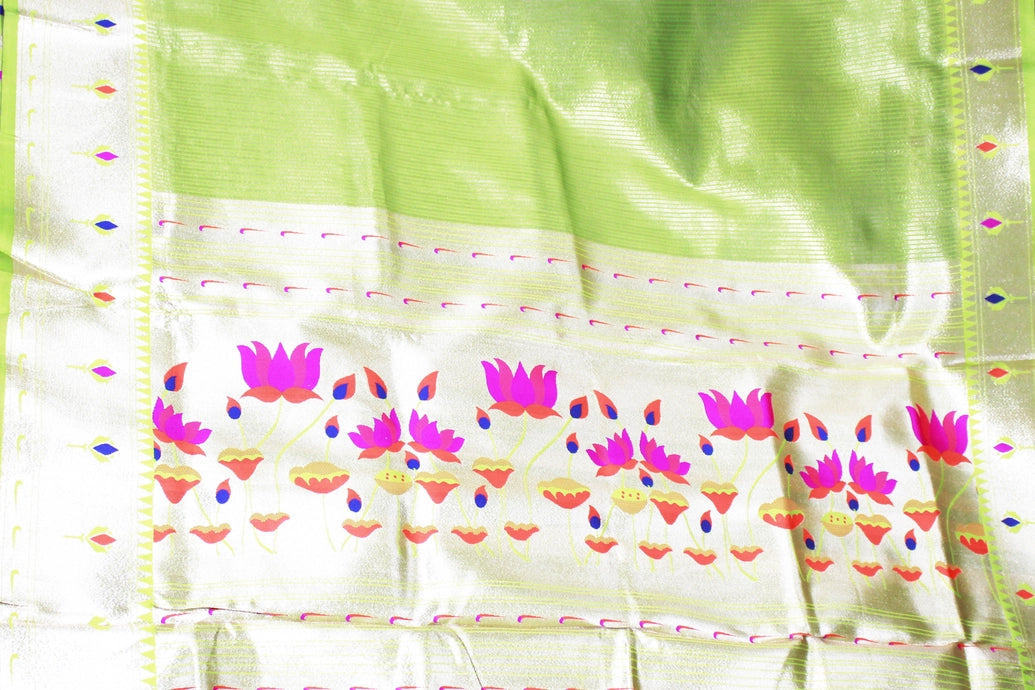 Green Paithani Tissue Fabric Saree with Zari Weaving and Blouse