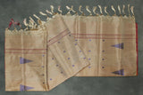 Handwoven Vaazhai Naar Banana Pith Saree in Brown with Small Purple Butta Motifs, Borderless Traditional Weave