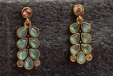 Mint Green Teardrop Leaf Gold-Tone Dangle Earrings — Traditional Ethnic Fashion Jewellery Jewelry JCS Fashions