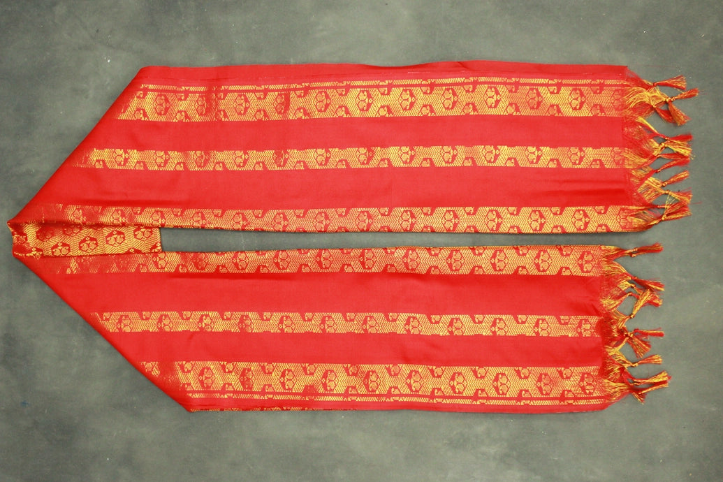 Red Ponnadai Poly Silk Jacquard Temple Shawl with Zari Pattern & Tassels | 2m Traditional South Indian Dupatta