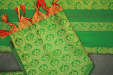Forest Green Ponnadai Poly Silk Jacquard Temple Shawl with Zari Pattern & Tassels for Functions, 2m Dupatta