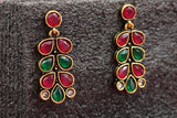 Maroon & Red Gold-Tone Teardrop Leaf Earrings with Antique Finish for Festive Wear Jewelry JCS Fashions