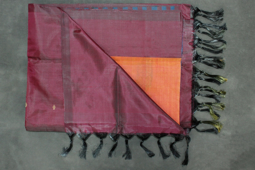 Purple Banana Pith (Vaazhai Naar) Borderless Saree with Small Butta and Tassels