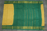 Mustard Sungudi Cotton Saree with Green Peacock Zari Double Border - Checked Weave Saree JCS Fashions