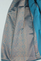 Blue Silk Cotton Saree with Zari Borderless Design and Blouse Piece