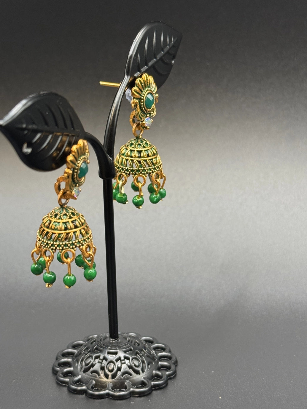 Antique Look Floral Jhumka Earrings - Gold-Tone Traditional Jhumkas in Maroon, Royal Blue, Light Blue, Pink & Green - Pair Jewelry JCS Fashions