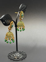 Antique Look Floral Jhumka Earrings - Gold-Tone Traditional Jhumkas in Maroon, Royal Blue, Light Blue, Pink & Green - Pair Jewelry JCS Fashions