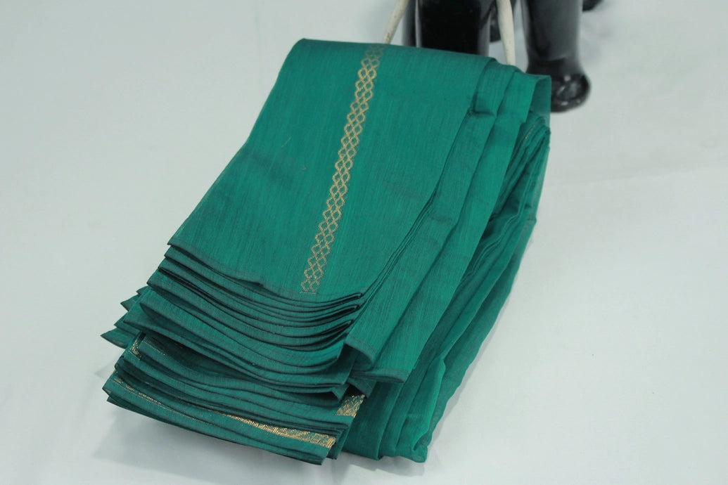 Green Silk Cotton Saree with Zari Border and Running Blouse
