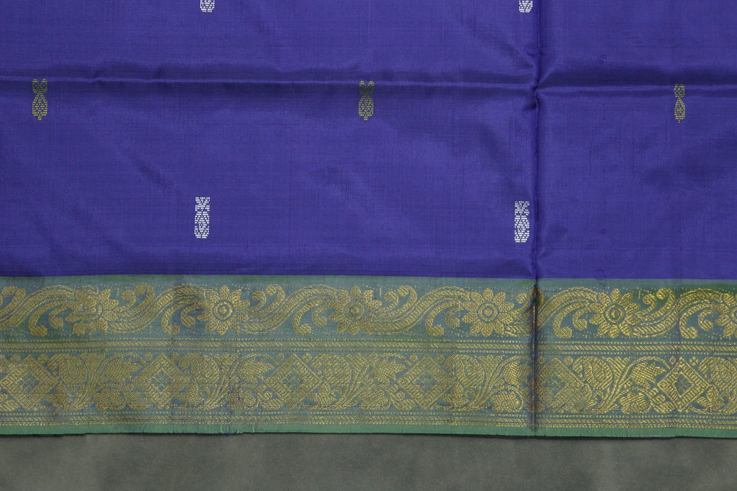 Banana Pith (Vaazhai Naar) Saree with Traditional Zari Butta Border – Violet & Green