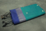 Dark Teal Maheswari Silk Cotton Saree with Small Butta and Zari Border