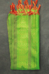 Light Green Ponnadai Poly Silk Jacquard Shawl with Tassels for Temple, Pooja & Functions | Traditional Dupatta