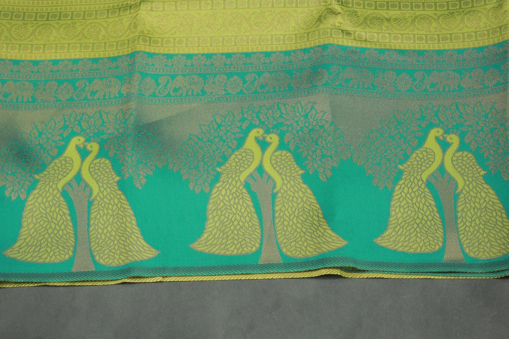 Green Kubera Pattu Saree with Peacock Border and Blouse | Semi Silk