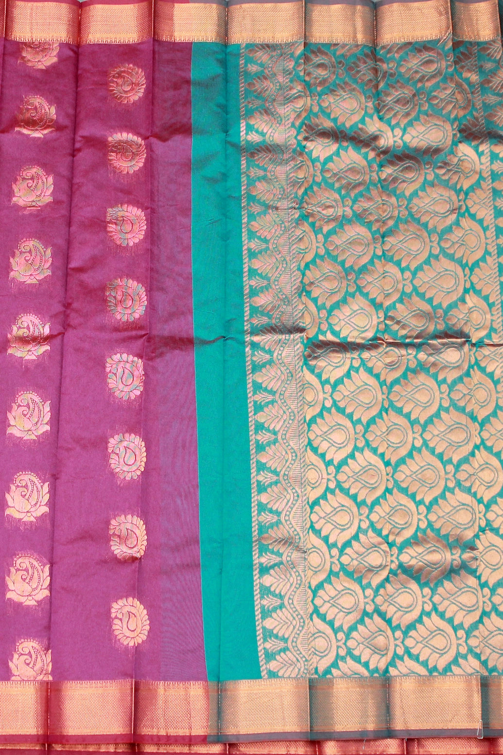 Purple Silk Cotton Zari Border Saree with Floral Motifs and Matching Blouse
