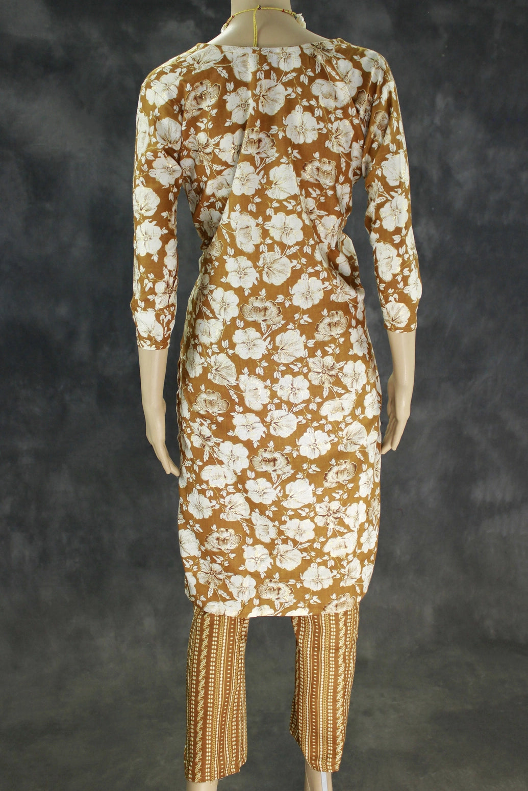 Golden Brown Cotton Kurta Set with Printed Design