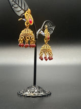Antique Leaf-Design Jhumka Earrings for Women — Gold-Tone Traditional Jhumkas with Colour Bead Drops Jewelry JCS Fashions