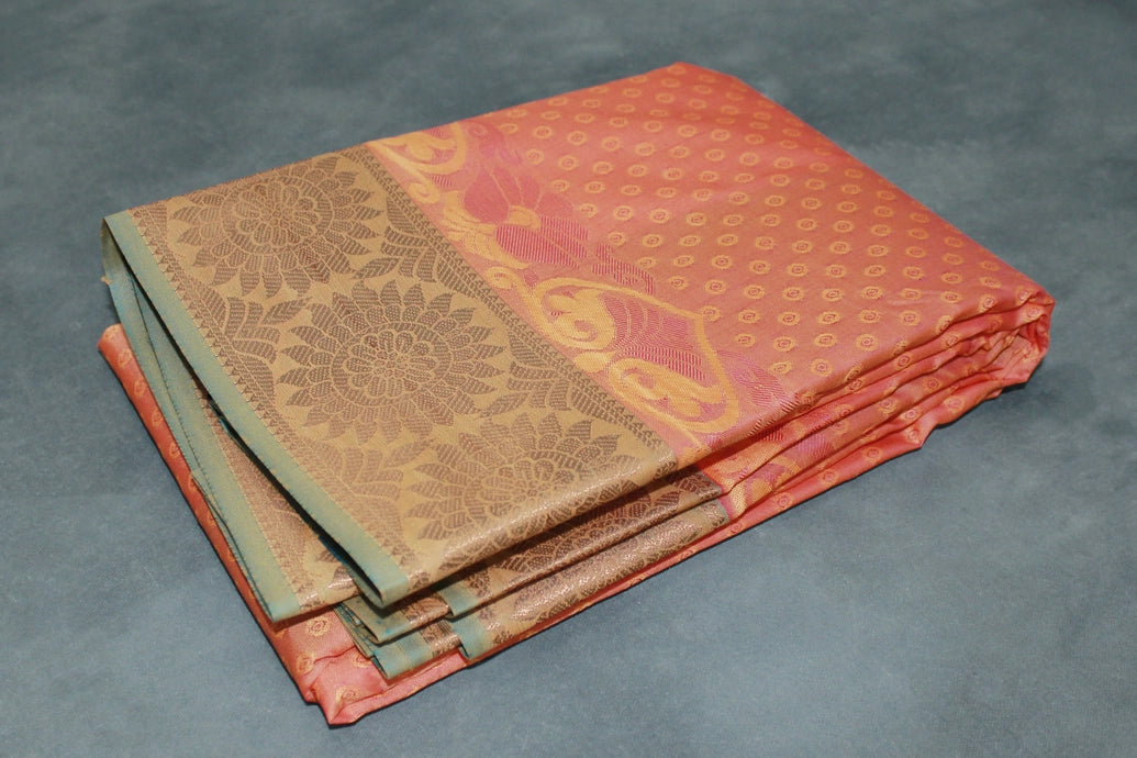 Orange Emboss Silk Saree with Traditional Border Design, Semi Silk Festive Wear for Women