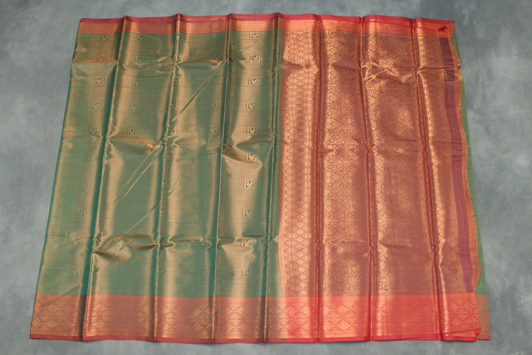 Green Kubera Pattu Bridal Saree with Full Zari Body and Maroon-Gold Border