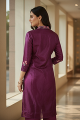 Purple 3-Piece Salwar Suit Set Organza Khatli Work Kurti with Sequins & Border Dupatta