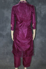 Purple 3-Piece Salwar Suit Set Organza Khatli Work Kurti with Sequins & Border Dupatta