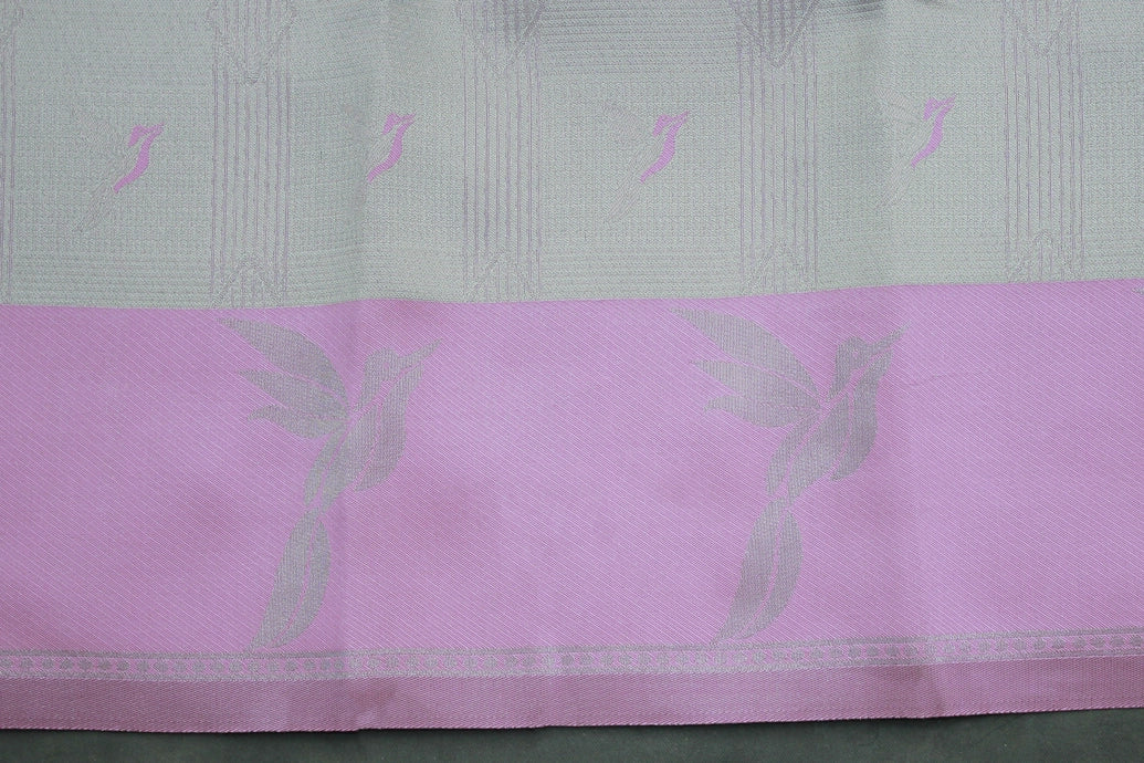 Kubera Pattu Saree - Cream & Pink Kingfisher Zari Border with Blouse, Semi Silk