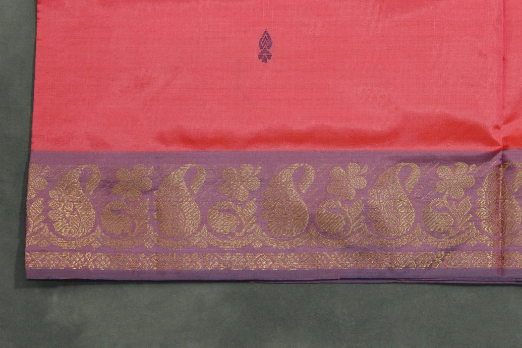 Vaazhai Naar (Banana Pith) Saree with Zari Design Border and All-Over Butta - Dark Peach