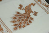 Pure Kerala Cotton White Saree with Copper Zari Peacock Embroidery