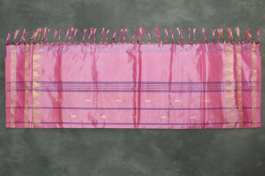 Banana Pith (Vaazhai Naar) Yellow & Pink Saree with Zari Border and Small Butta
