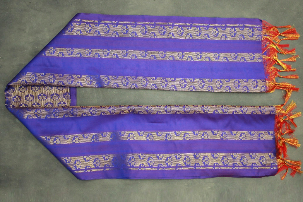 Violet Ponnadai Poly Silk Jacquard Temple Shawl with Zari Pattern and Tassels for Pooja Weddings Functions