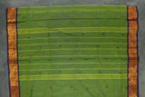 Green Poly-Cotton Butta Saree with Zari Peacock Border and Line Pallu Saree JCS Fashions