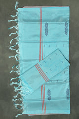 Light Blue Vaazhai Naar (Banana Pith) Borderless Saree with Subtle Butta Motifs for Traditional Wear
