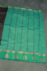 Dark Brown Semi Silk Embossed Saree with Floral Design and Satin Border, Includes Blouse