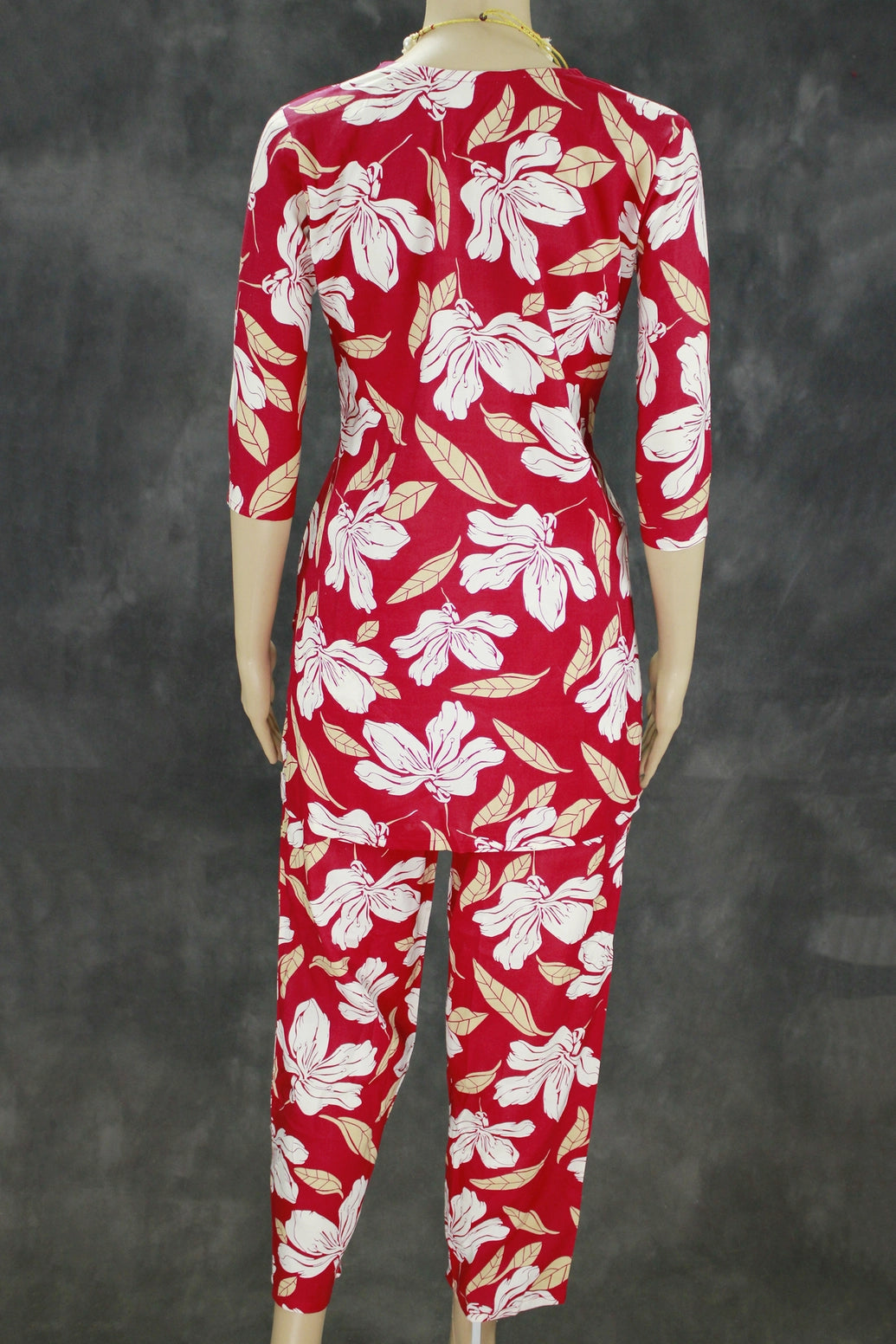 Vivid Maroon Rayon Two-Piece Kurti Set with Beaded Neck Design