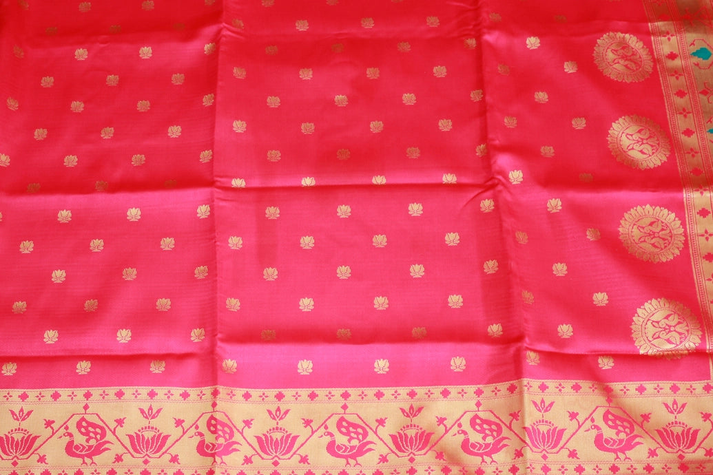 Magenta Pink Paithani Pure Silk Saree with Zari Woven Peacock Pallu and Design Border for Traditional Wear