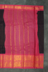 Dark Purple Sungudi Cotton Saree with Checked Zari Body and Pink Peacock Zari Double Border Saree JCS Fashions
