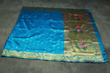 Blue Paithani Pure Silk Saree with Zari Woven Peacock Pallu and Contrast Design Border