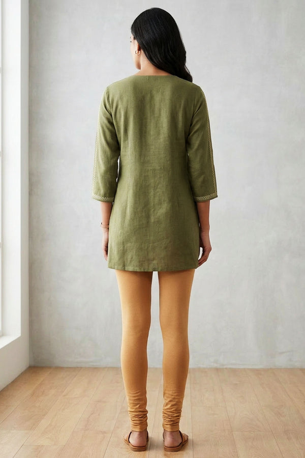 Beige 100% Cotton Skin Fit Leggings - and Style - AI Model Photo 1