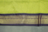 Green Kalyani Cotton Saree with Zari Checked & Peacock Border, Comes with Blouse