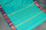 Teal Green Poly Cotton Saree with Gold-Tone Zari Border, Butta Motifs and Line Pallu - Traditional Indian Saree Saree JCS Fashions