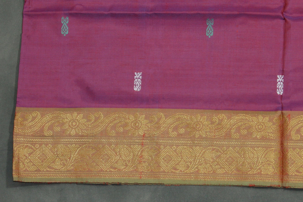 Olive Green Vaazhai Naar (Banana Pith) Saree with Zari Border and Butta Motifs