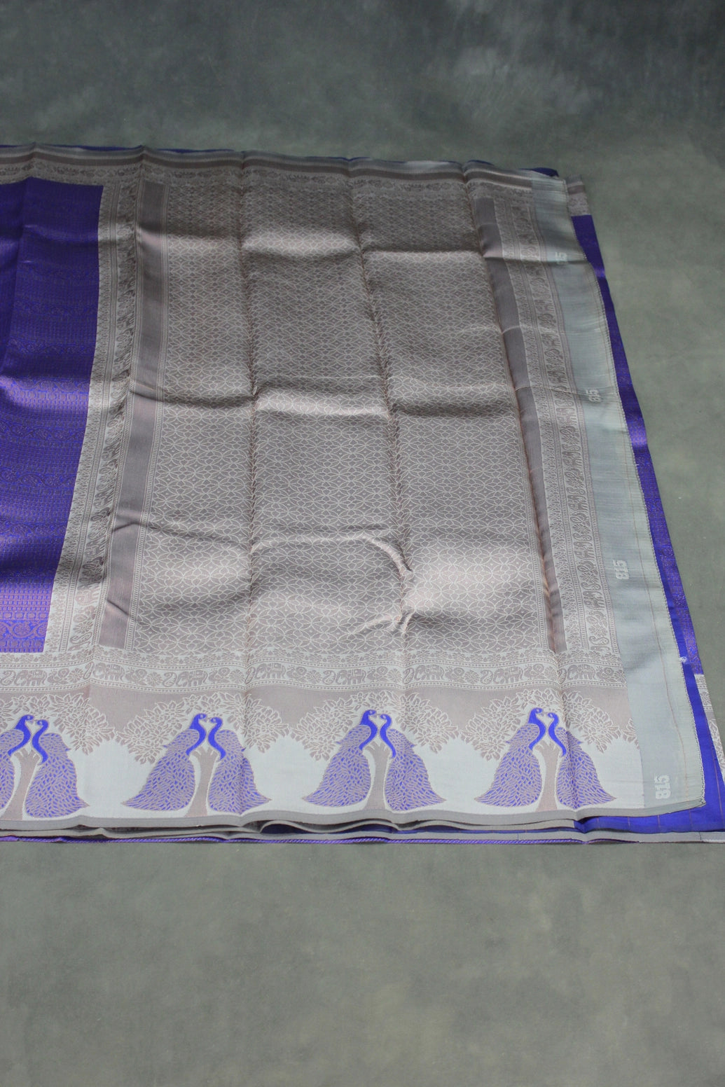 Blue & Cream Kubera Pattu Silk Saree with Peacock Border, Comes with Blouse