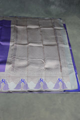 Blue & Cream Kubera Pattu Silk Saree with Peacock Border, Comes with Blouse