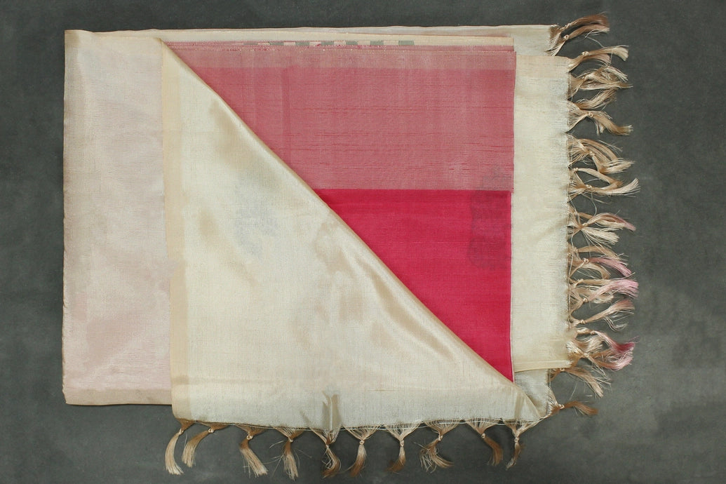 Beige Vaazhai Naar (Banana Pith) Saree with Small Butta - Borderless Traditional