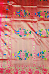 Bright Pink Paithani Pure Silk Saree with Zari Woven Peacock Pallu and Designer Border