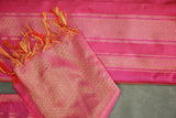 Magenta Pink Ponnadai Poly Silk Jacquard Temple Shawl with Zari Design and Tassels for Pooja & Functions